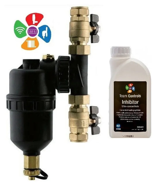 Magnetic Boiler Filter 22mm Inline for Central Heating + Inhibitor TC-FILT+TC-INHIB