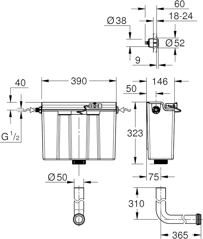 GROHE Flushing Cistern Side Entry Solo Concealed Flushing Cistern 39054000 with Eco Flush Button