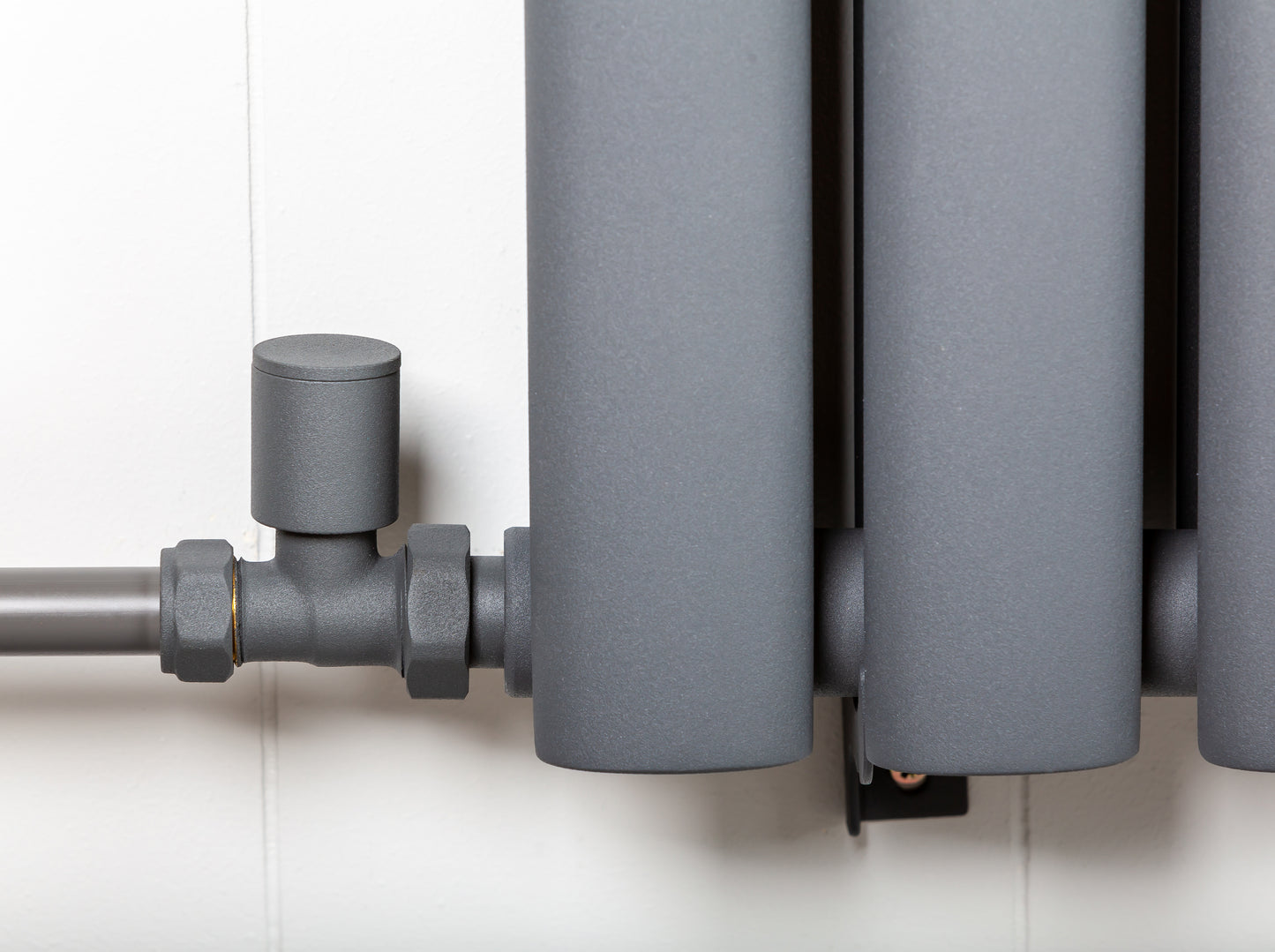 Anthracite Grey Towel Rail Radiator Valve Pair Minimalist Straight TC-RVSA