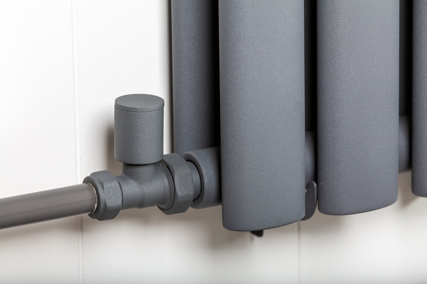 Anthracite Grey Towel Rail Radiator Valve Pair Minimalist Straight TC-RVSA