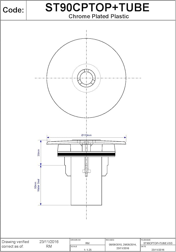 Mcalpine ST90CPTOP+TUBE Replacement Chrome Shower Trap Cover ABS