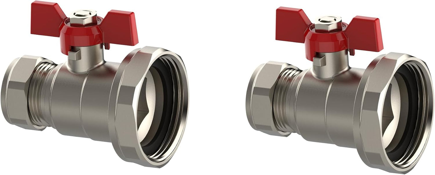 Ball Type Pump Valves 22mm x 1½" Pair with Butterfly Tee Handles