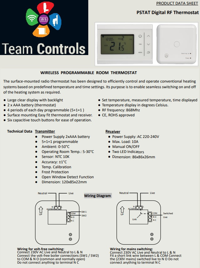 Wireless Programmable Room Thermostat RF Stat + Free Plug in Timer