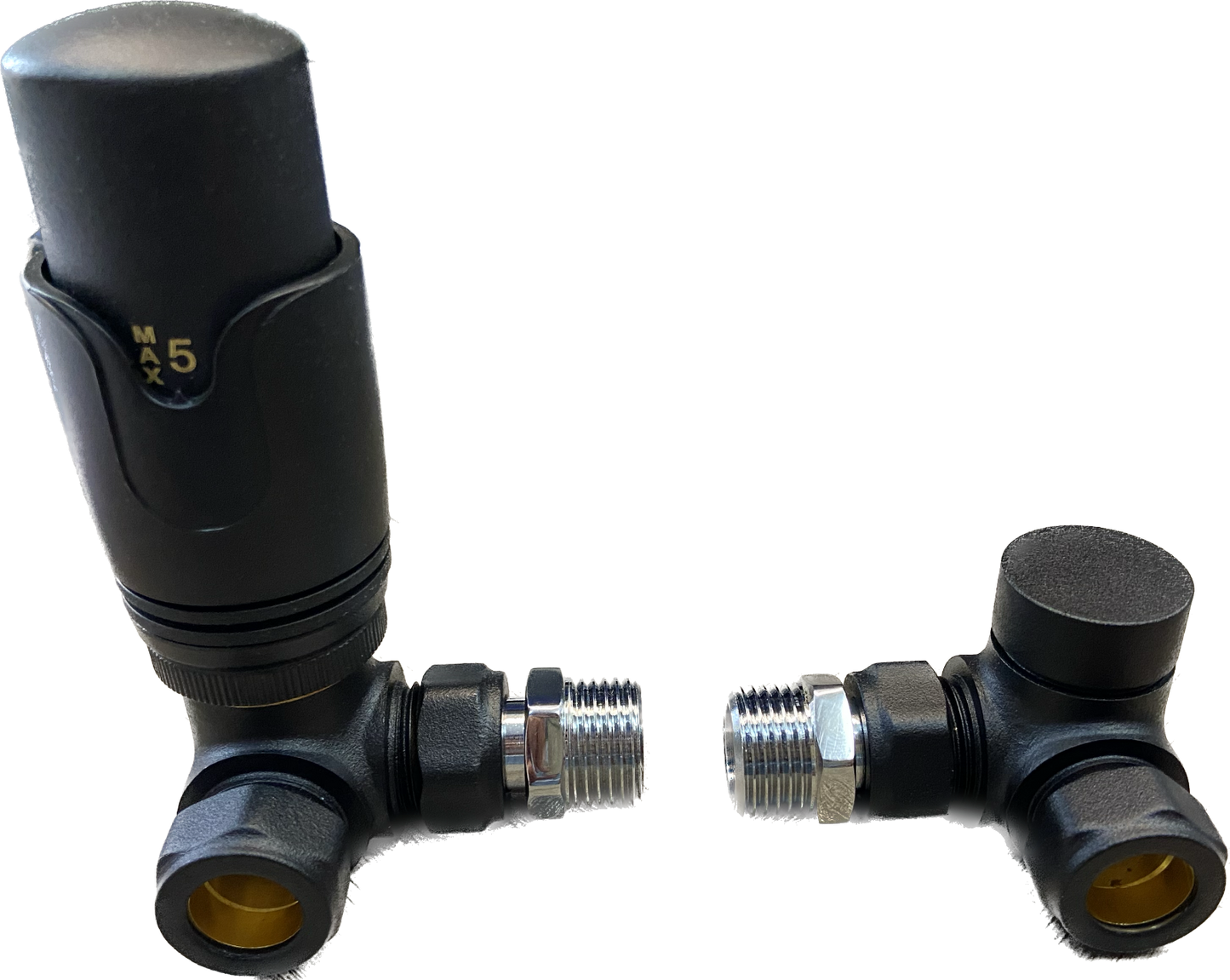 Matt Black Corner TRV Thermostatic Radiator Valves Angled Pair 15mm x 1/2" TC-TRVCB