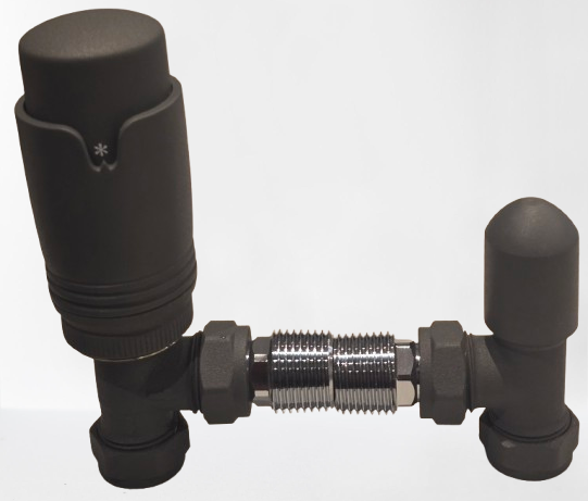 Anthracite Angled Thermostatic Radiator Valve & Lockshield Pack