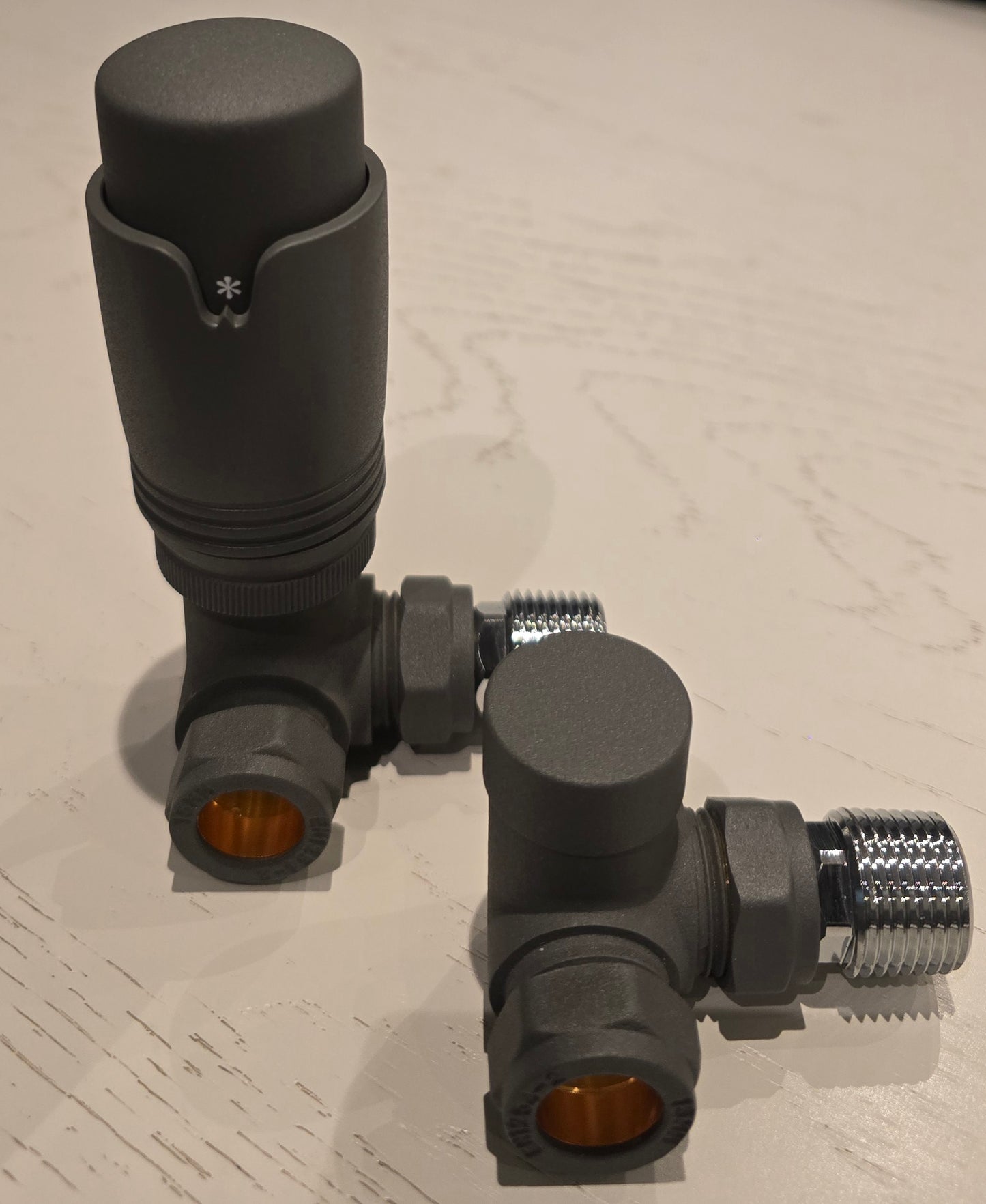 Anthracite Corner Thermostatic Radiator Valve & Lockshield Pack