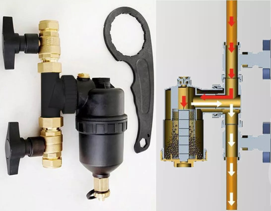 Magnetic Boiler Filter 22mm Inline for Central Heating + Inhibitor TC-FILT+TC-INHIB