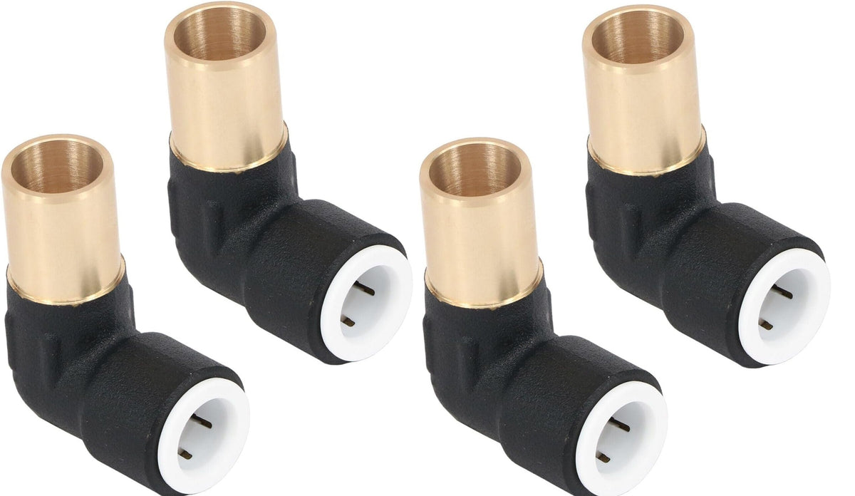 Matt Black Pushfit Radiator Valve Reducer Elbow Stem 15mm x 10mm