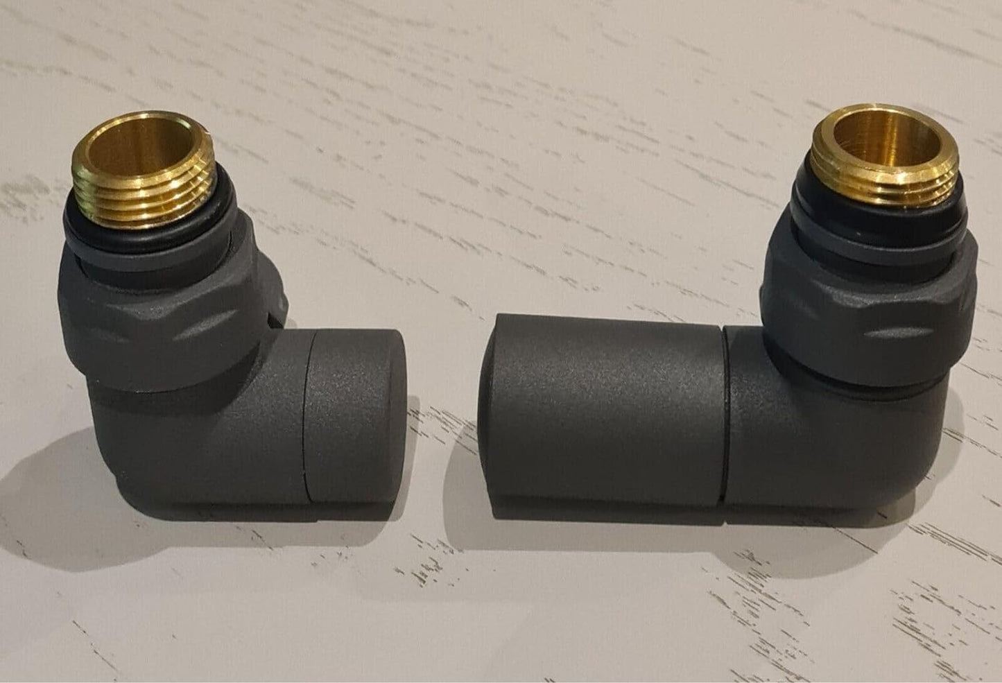 Designer Matt Anthracite Corner Angled Radiator Valves 15mm Pair Towel Rail Valve TC-RVCA