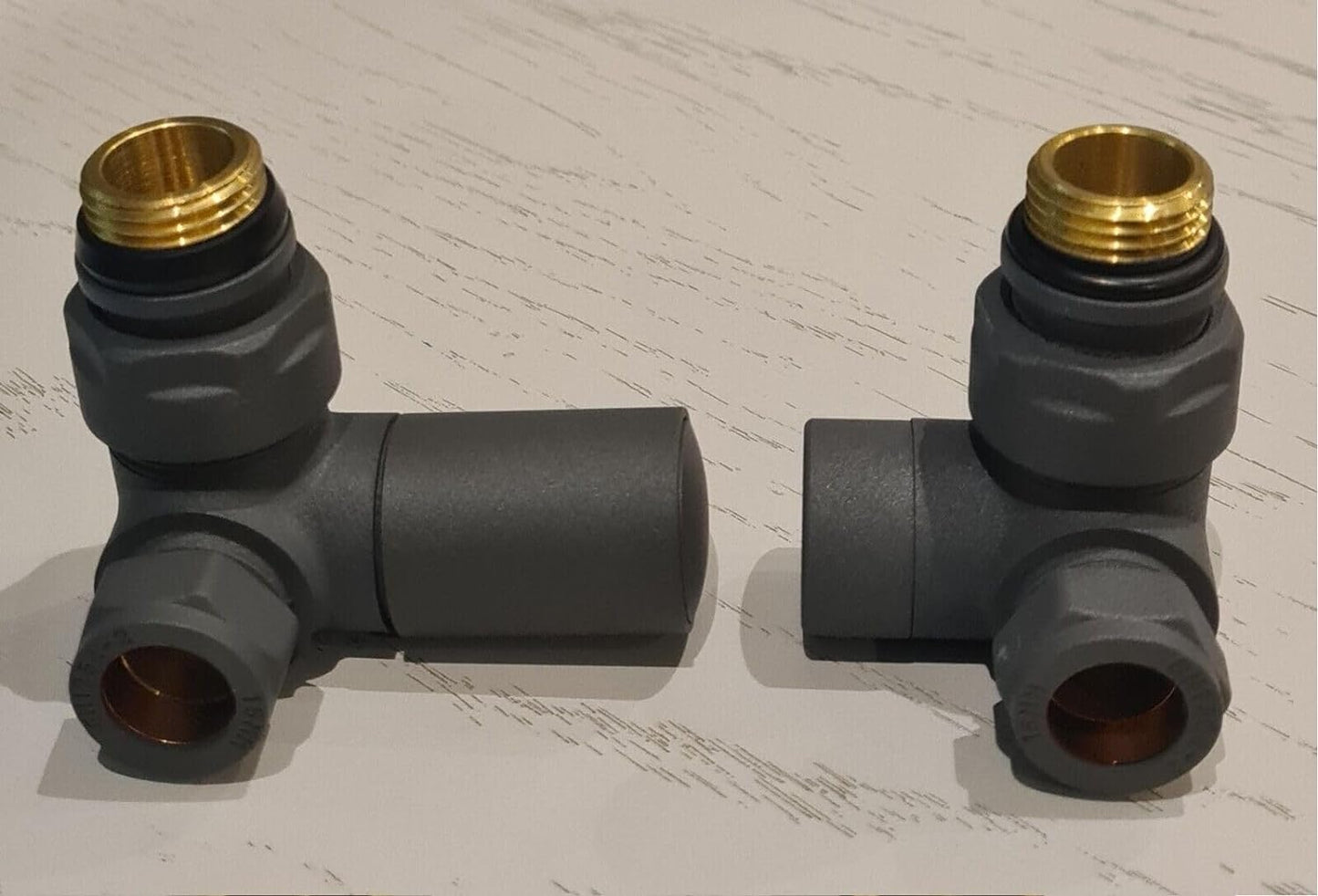 Designer Matt Anthracite Corner Angled Radiator Valves 15mm Pair Towel Rail Valve TC-RVCA