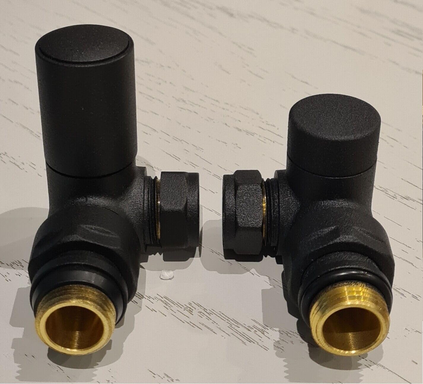 Designer Matt Black Corner Angled Radiator Valves 15mm Pair Towel Rail Valve TC-RVCB