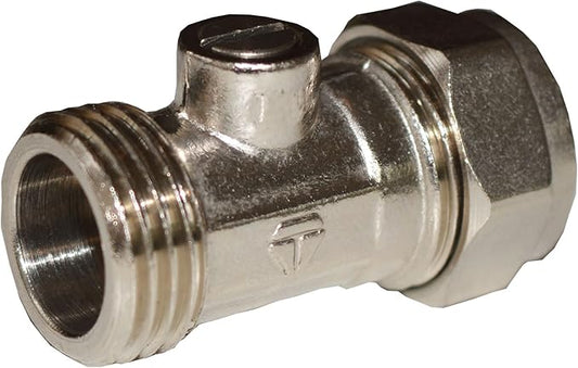 15MM x 1/2" Flat Faced Male Isolating Valve Chrome For Flexi Tap Connectors Pair