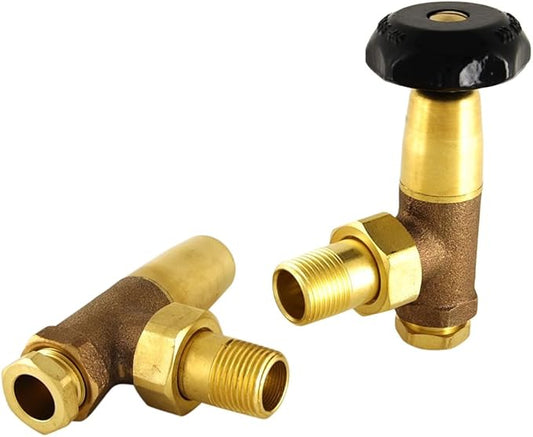 Bronze Brass Old School Traditional Style Angled Radiator Valves Manual Pack Set