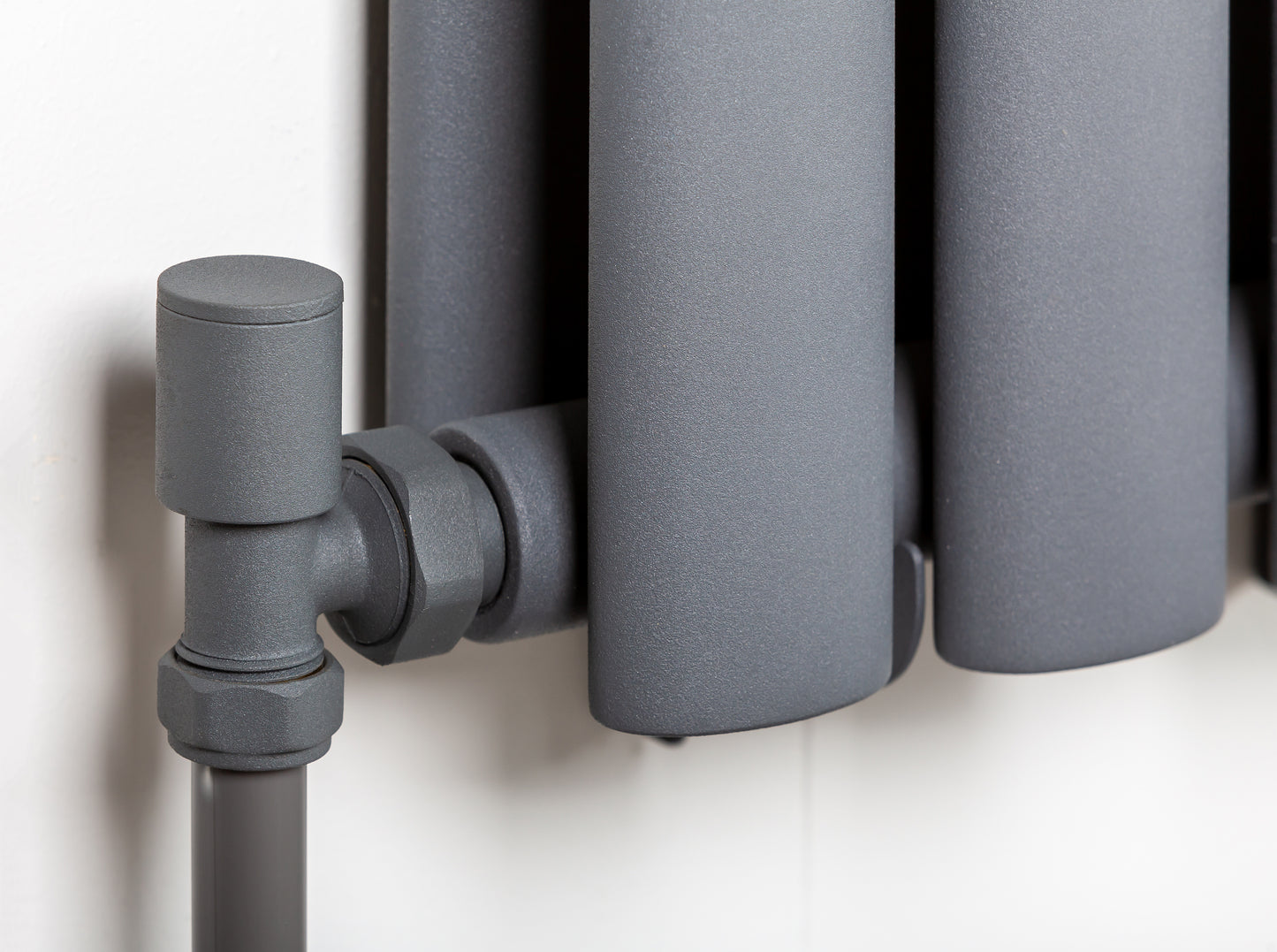 Anthracite Grey Towel Rail Radiator Valve Pair Minimalist Angled TC-RVAA