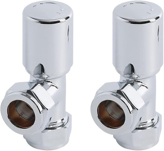 Milano - Modern Pair of 15mm Chrome Angled Heated Towel Rail Radiator Valves