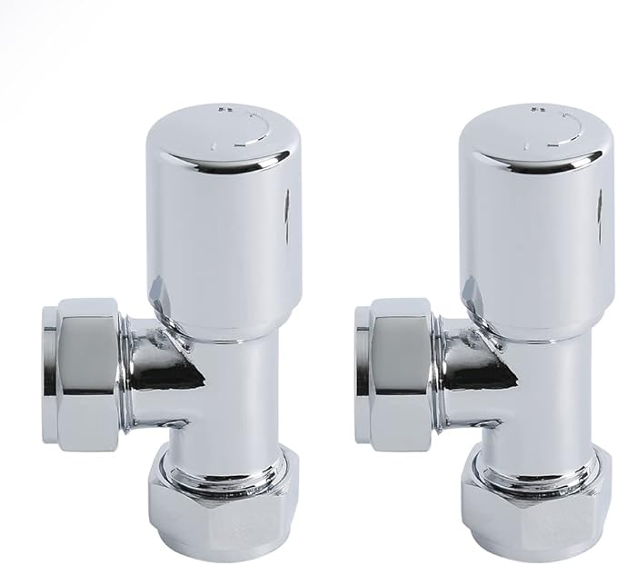 Milano - Modern Pair of 15mm Chrome Angled Heated Towel Rail Radiator Valves