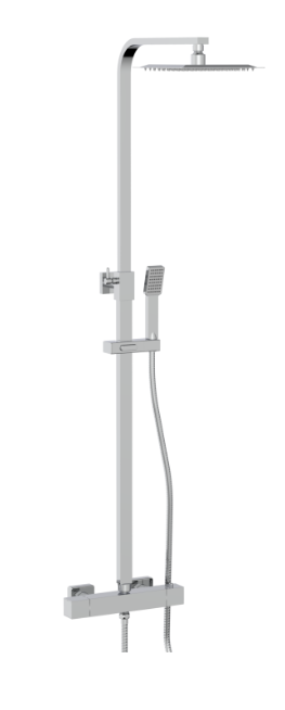 Square Thermostatic Shower System Slide Rail Kit with Rigid Riser RainShower Head
