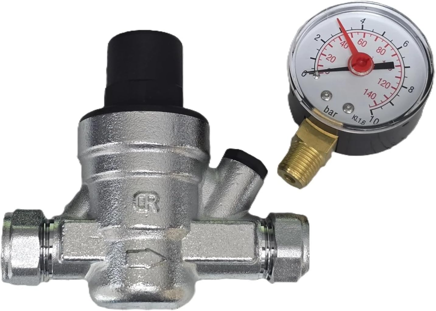 Water Pressure Reducing Valve 15mm Compression with Pressure Gauge