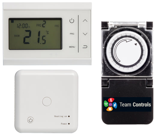 Wireless Programmable Room Thermostat RF Stat + Free Plug in Timer