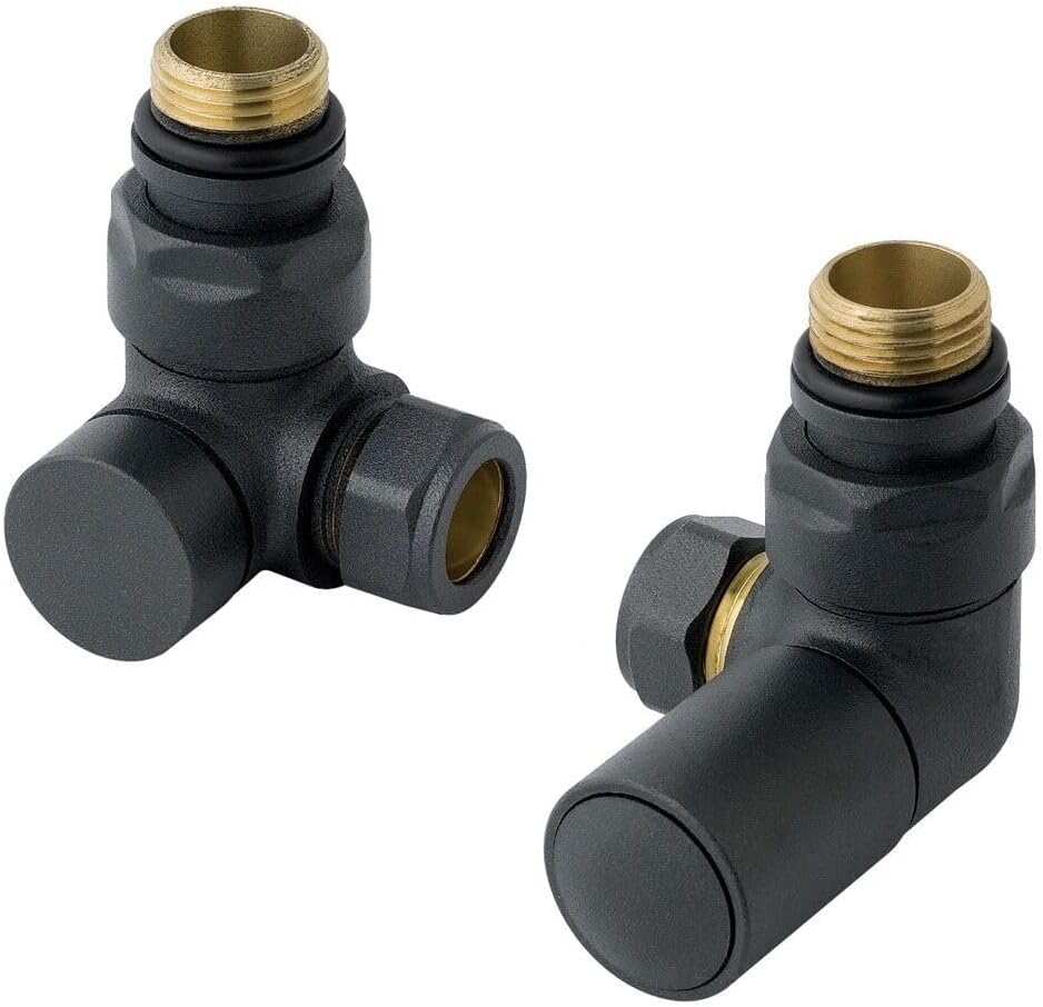 Designer Matt Anthracite Corner Angled Radiator Valves 15mm Pair Towel Rail Valve TC-RVCA