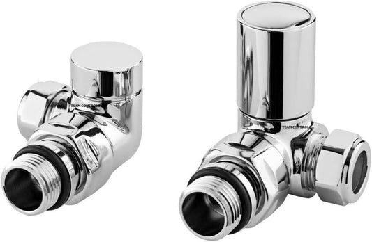 Chrome Corner Radiator Valves Towel Rail Valve Angled Pair Solid Brass 15mm TC-RVCC