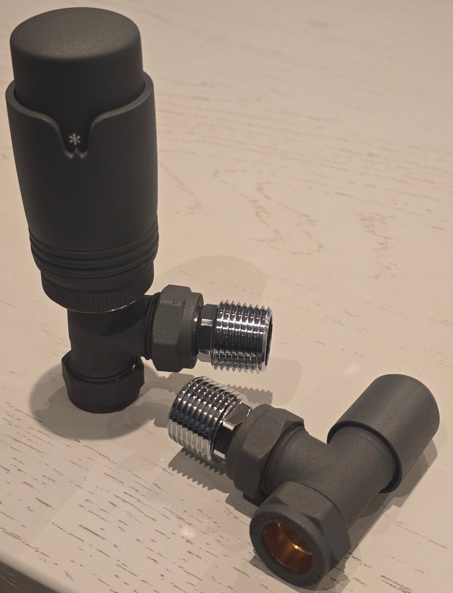 Anthracite Angled Thermostatic Radiator Valve & Lockshield Pack