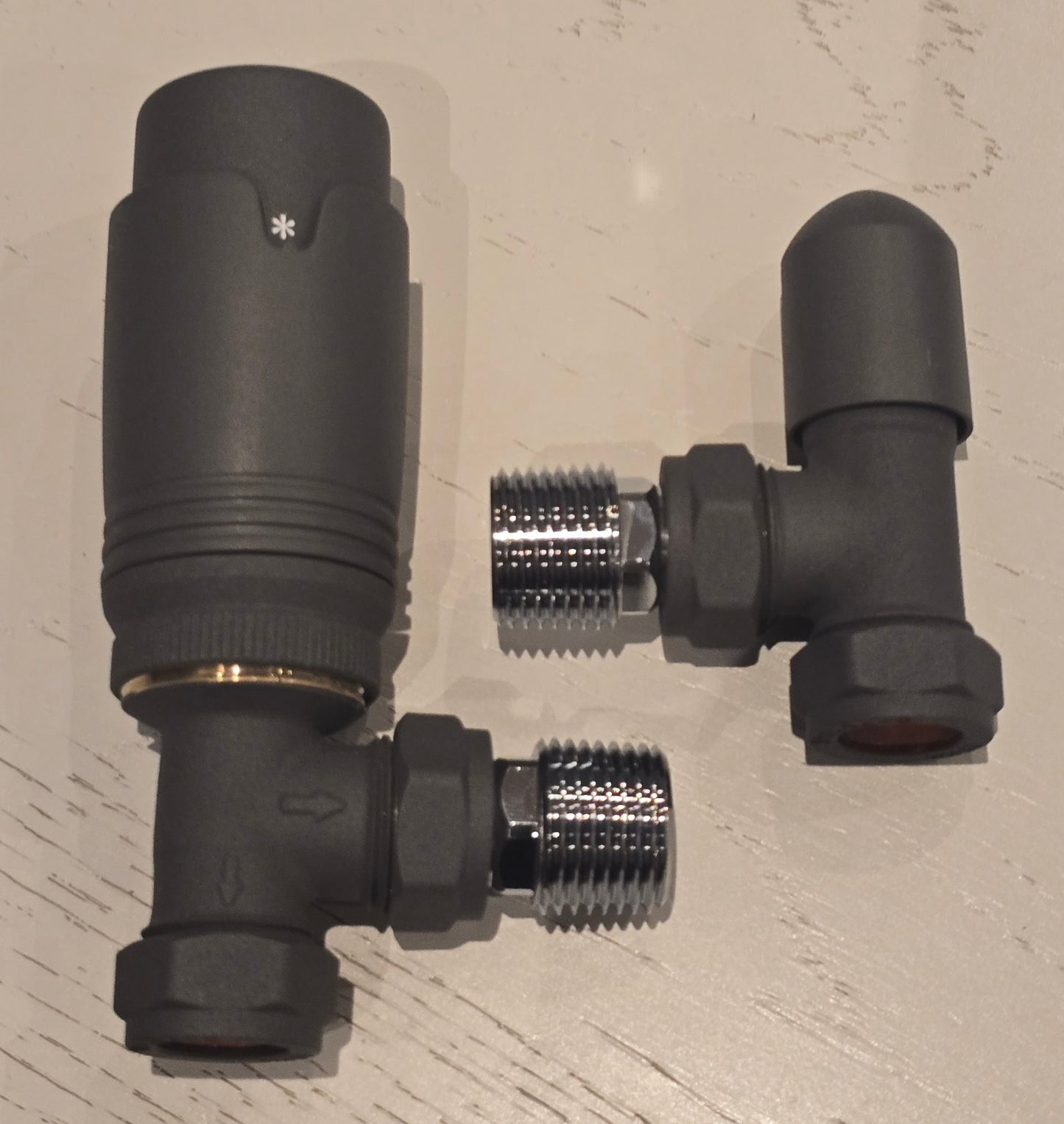 Anthracite Angled Thermostatic Radiator Valve & Lockshield Pack