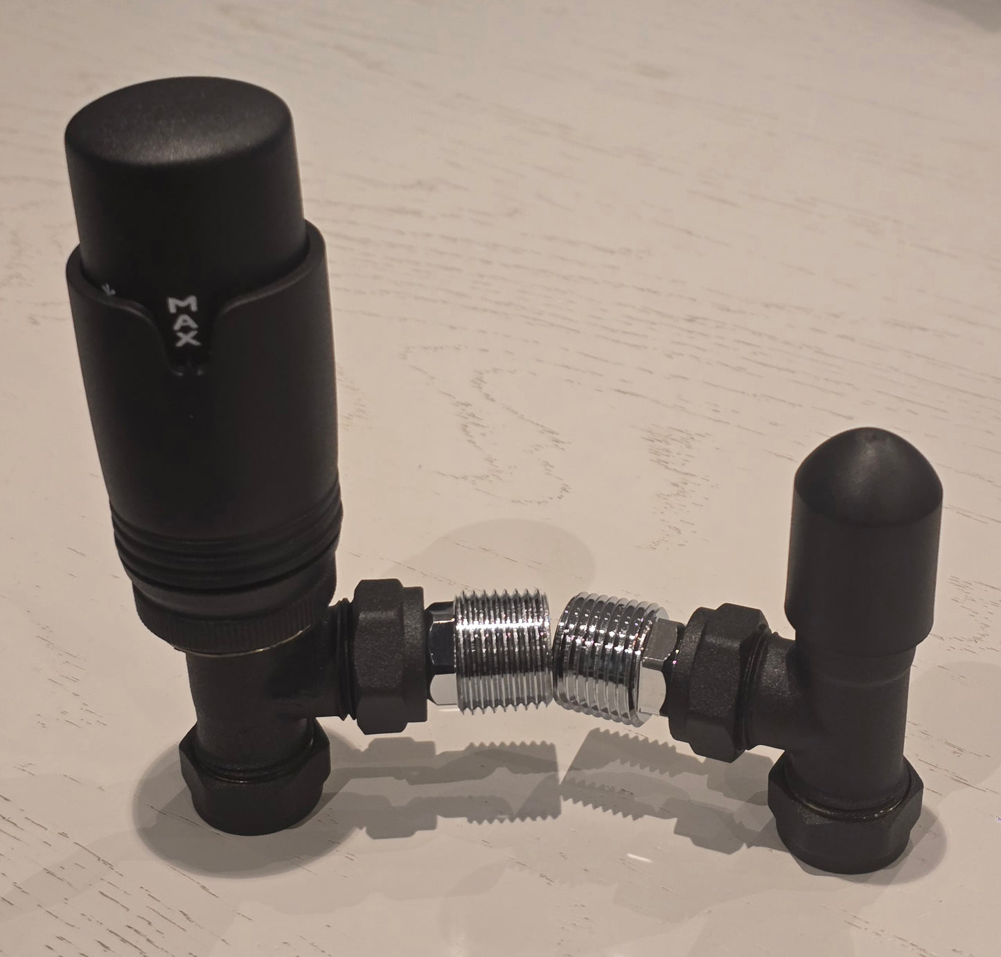 Matt Black Angled Thermostatic Radiator Valve & Lockshield Pack
