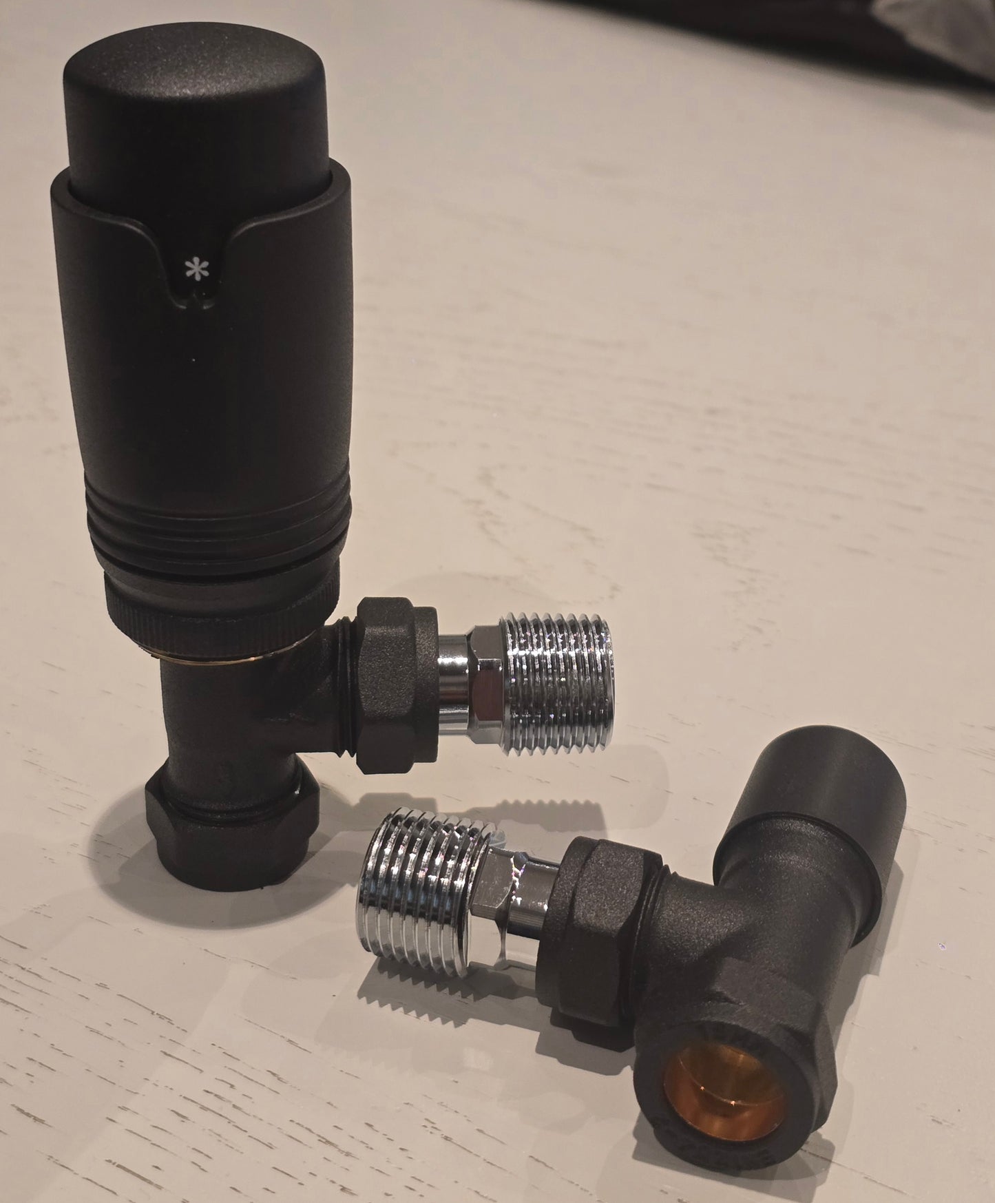 Matt Black Angled Thermostatic Radiator Valve & Lockshield Pack