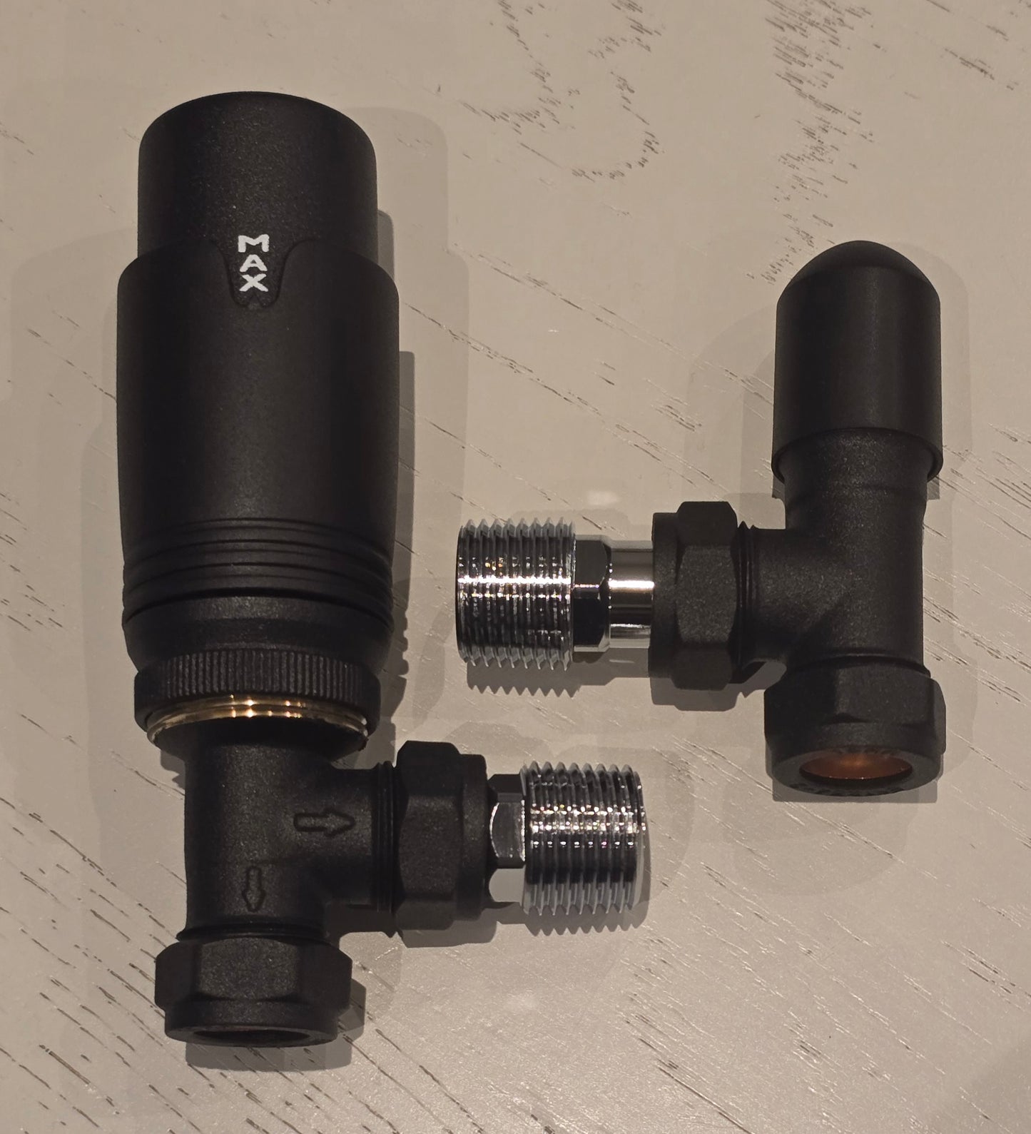 Matt Black Angled Thermostatic Radiator Valve & Lockshield Pack
