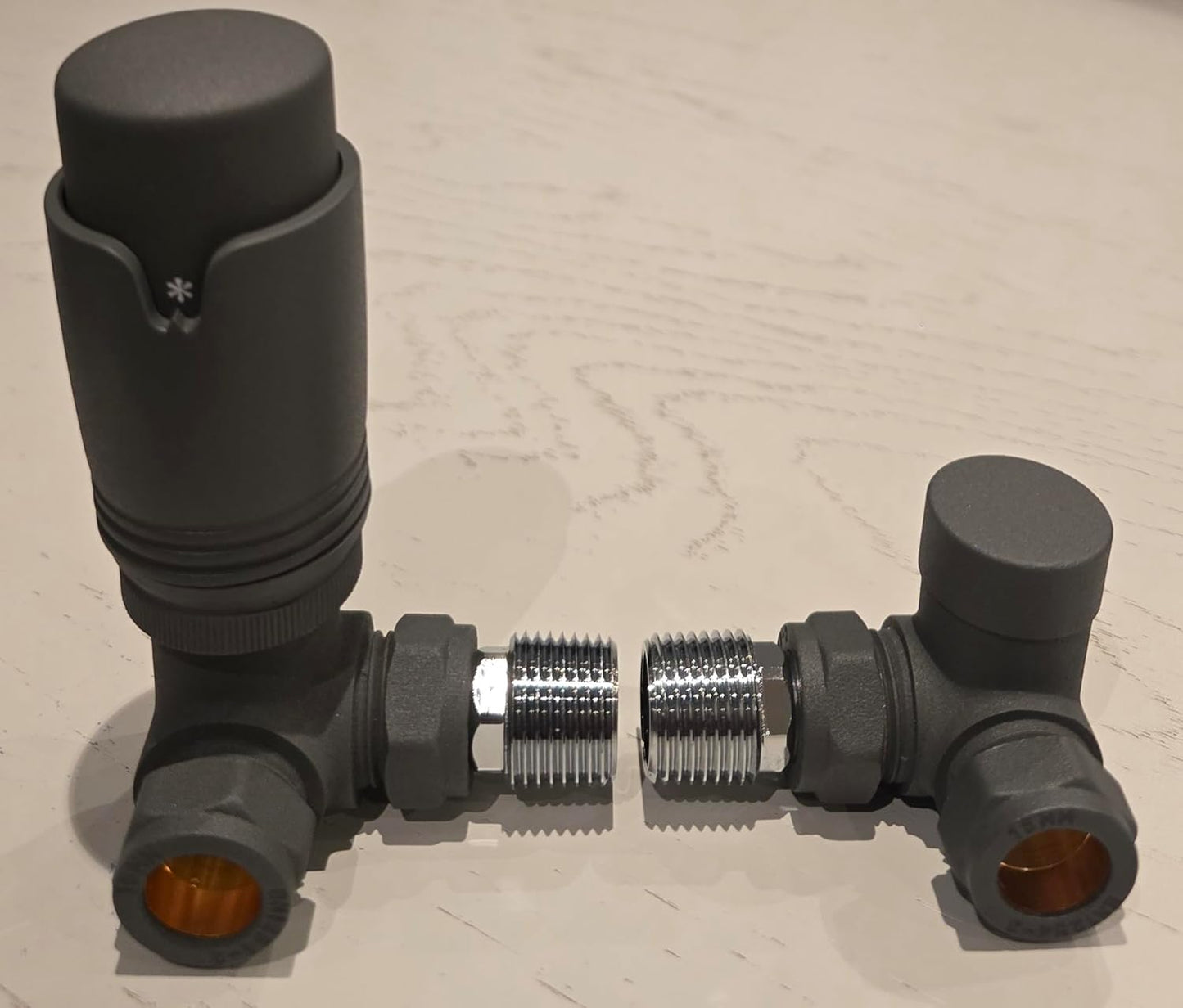 Anthracite Corner Thermostatic Radiator Valve & Lockshield Pack