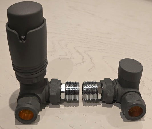 Anthracite Corner TRV Thermostatic Radiator Valves Angled Pair 15mm x 1/2" TCTRVCA
