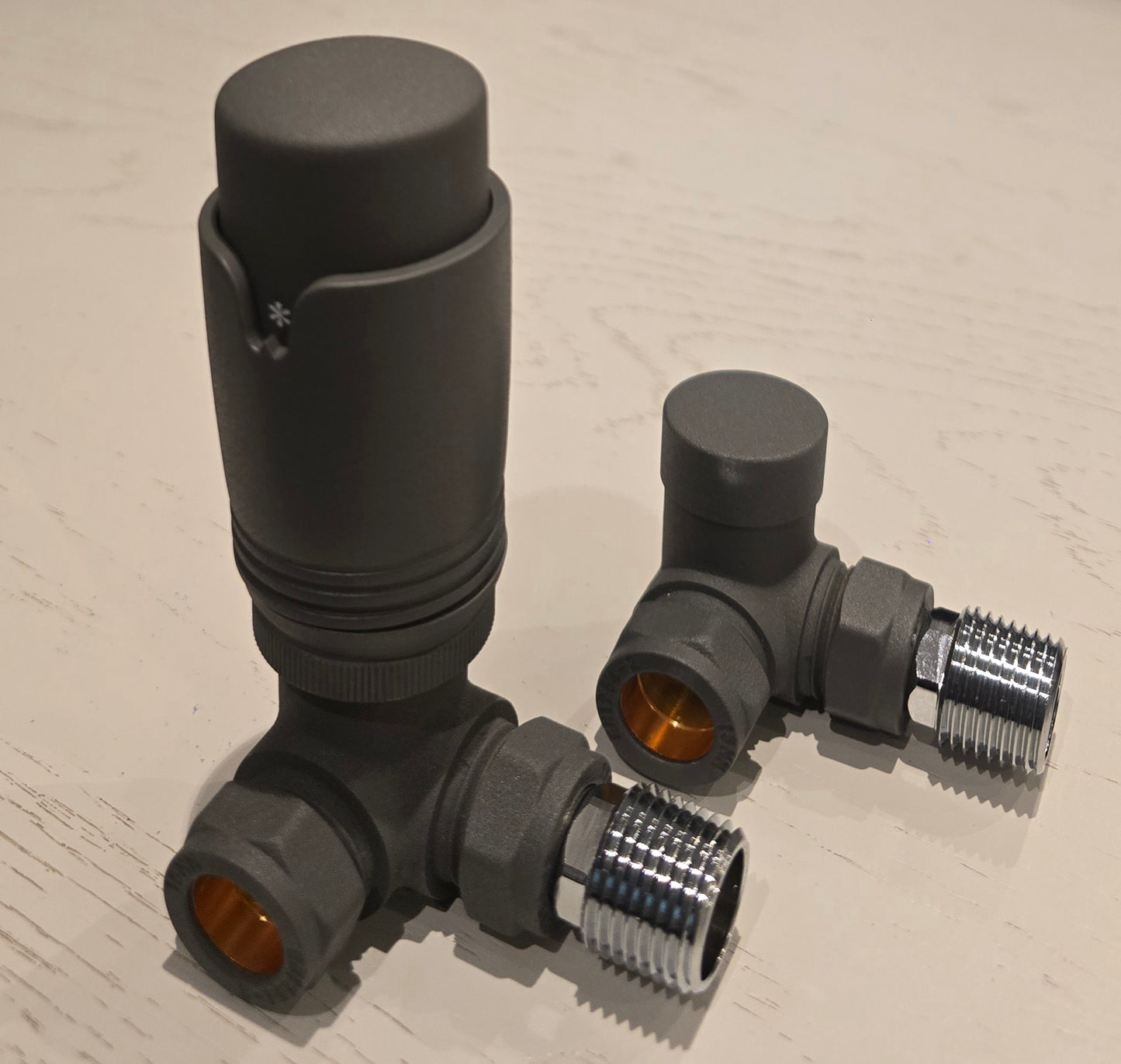 Anthracite Corner Thermostatic Radiator Valve & Lockshield Pack
