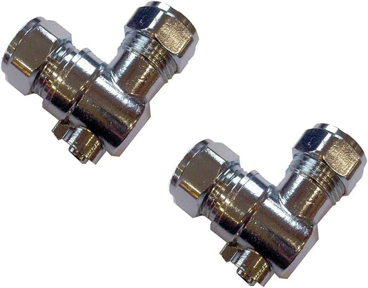 15mm Angled Isolating Valve Compression 90 Degree Elbow Chrome - Pack of 2