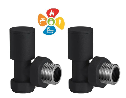 Matt Black Modern Angled Radiator Valves Heated Towel Rail Valve Pair 15mm