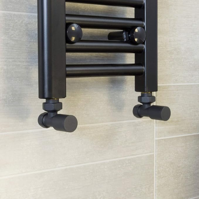 Matt Black Modern Angled Radiator Valves Heated Towel Rail Valve Pair 15mm