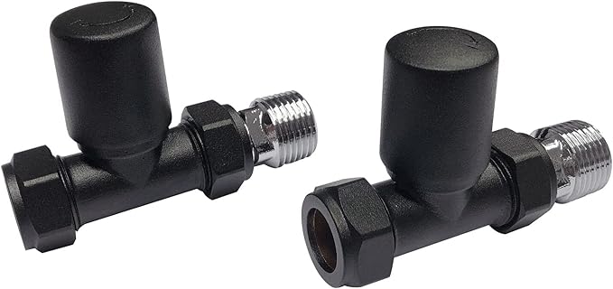 Matt Black Modern Straight Radiator Valves Heated Towel Rail Valve Pair 15mm