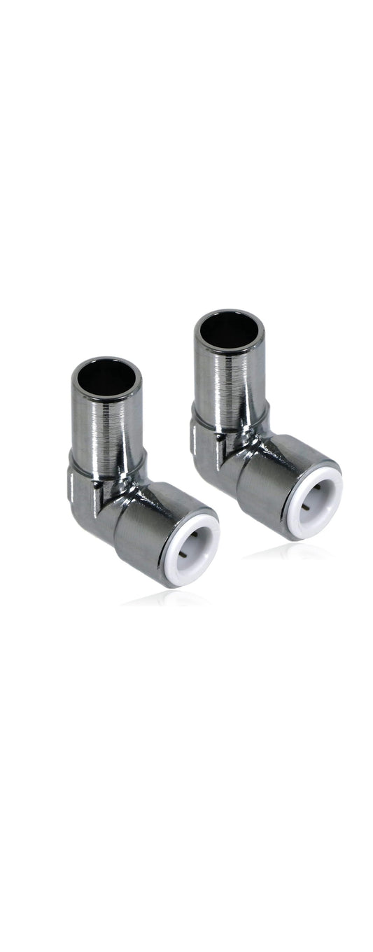 Chrome Pushfit Radiator Valve Reducer Elbow Stem 15mm x 10mm Pair