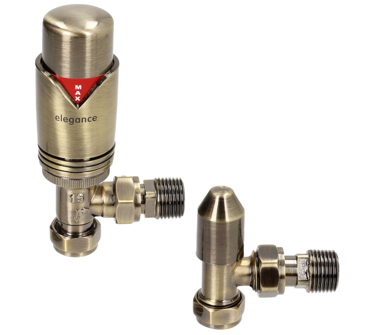 Elegance 15mm Antique Brass TRV & Lockshield Radiator Valve Twin Pack