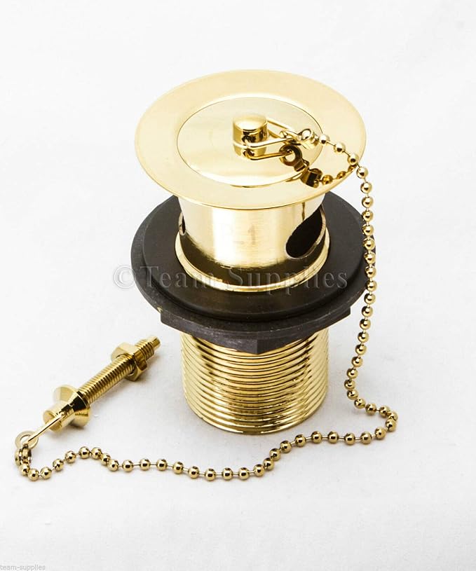 Gold Basin Waste Metal Plug Chain Stay Slotted 1 1/4" Bathroom Brass Body