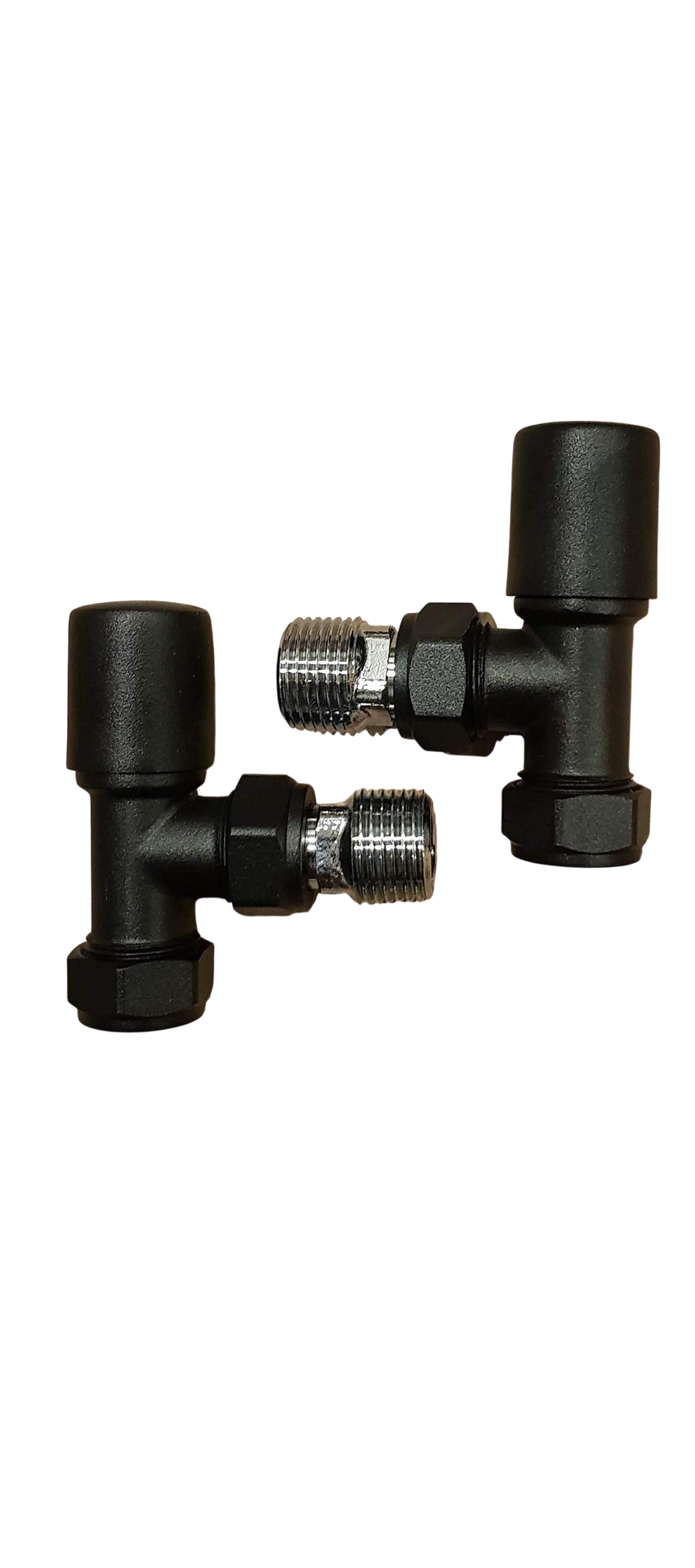 Matt Black Angled Towel Rail Radiator Valves Pair 15mm