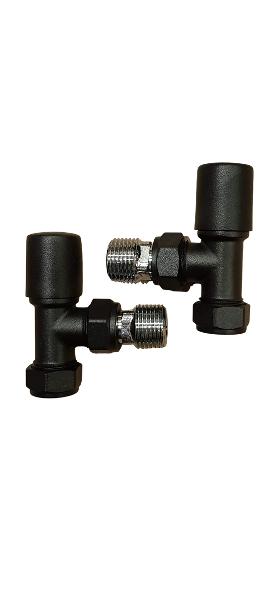 Matt Black Angled Towel Rail Radiator Valves Pair 15mm