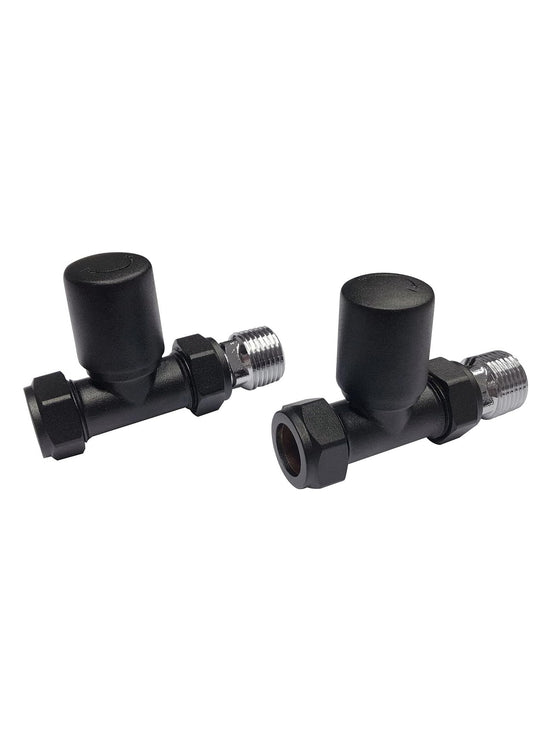 Matt Black Straight Towel Rail Valve Pair 15mm