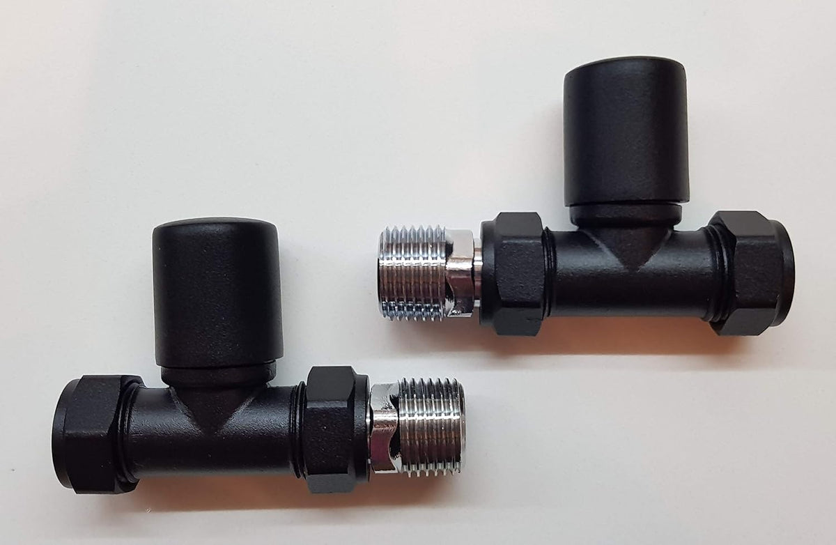 Matt Black Straight Towel Rail Valve Pair 15mm