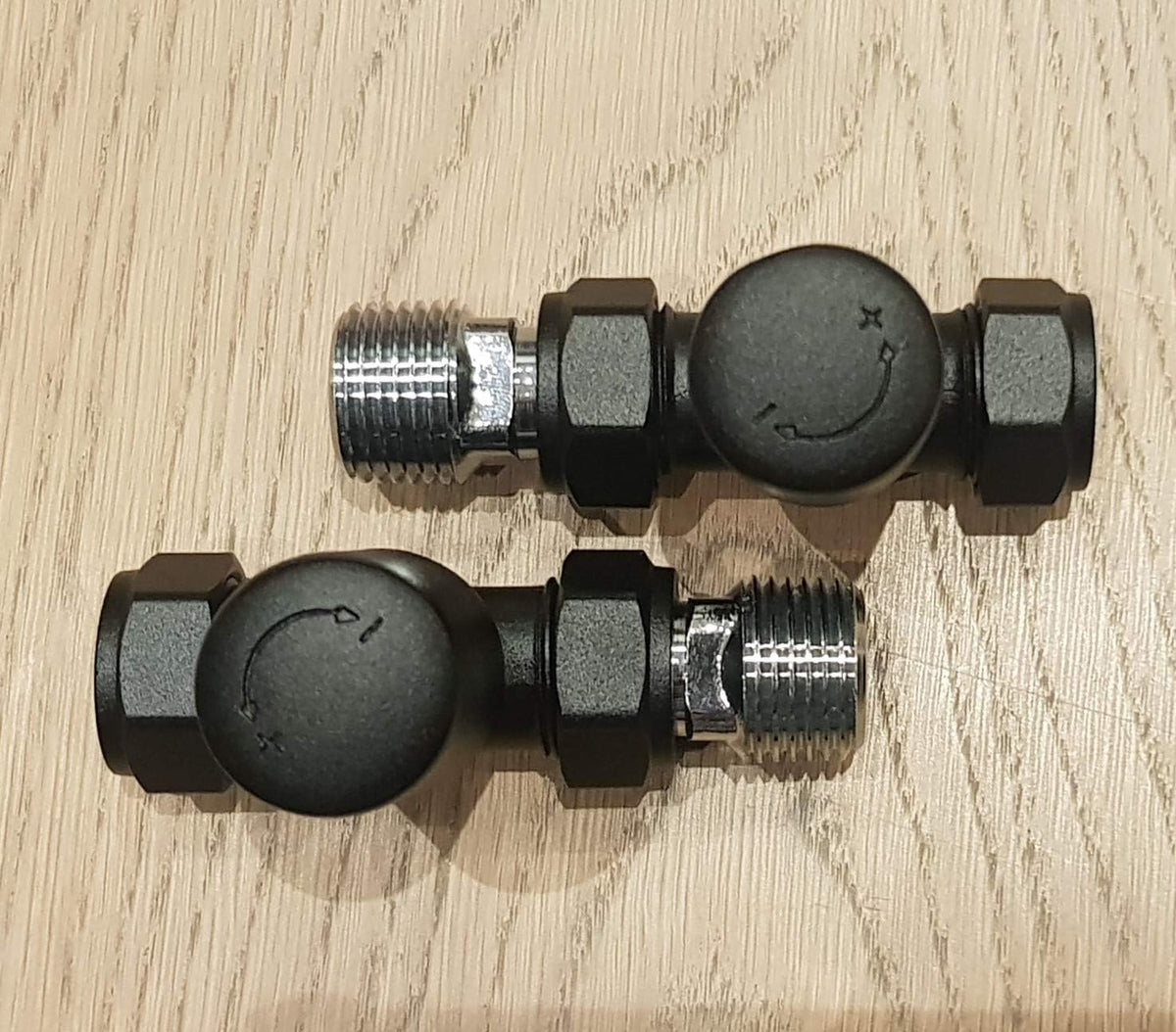Matt Black Straight Towel Rail Valve Pair 15mm