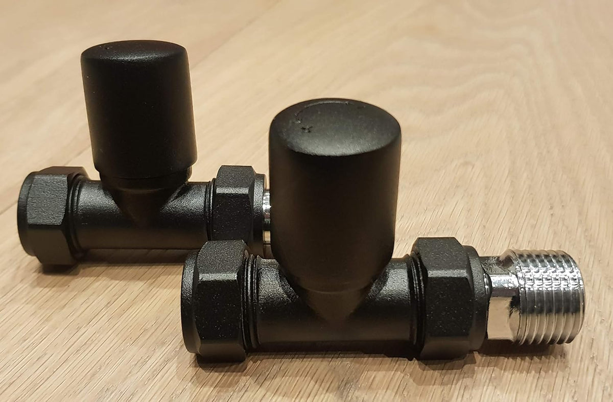 Matt Black Straight Towel Rail Valve Pair 15mm
