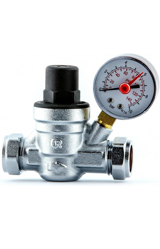 Water Pressure Regulating Reducing Valve inc Gauge 15mm 22mm