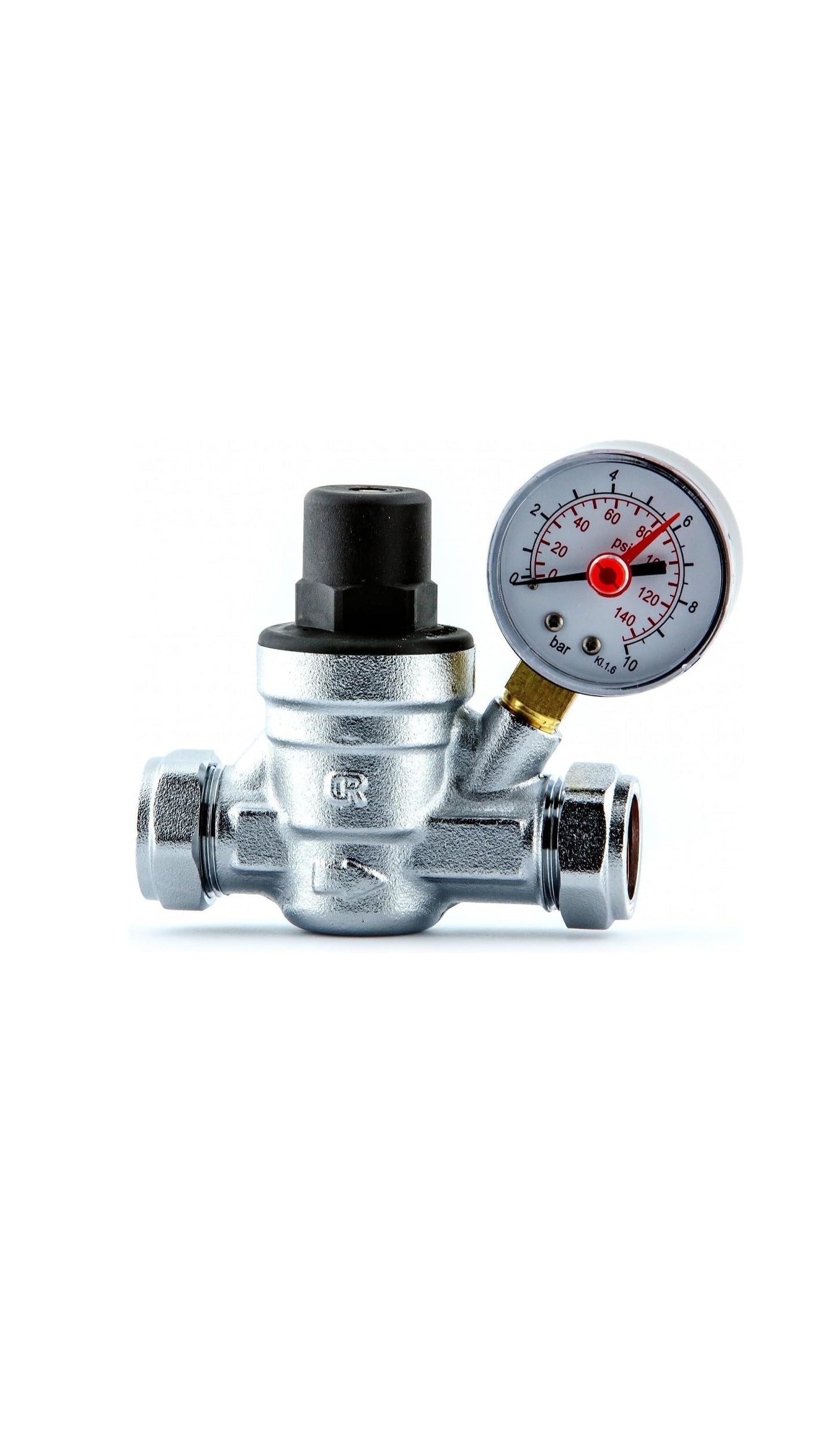 Water Pressure Reducing Valve 15mm Compression with Pressure Gauge
