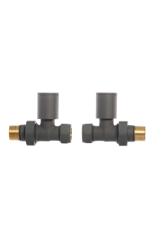 Anthracite Grey Straight Towel Rail Radiator Valve Pack