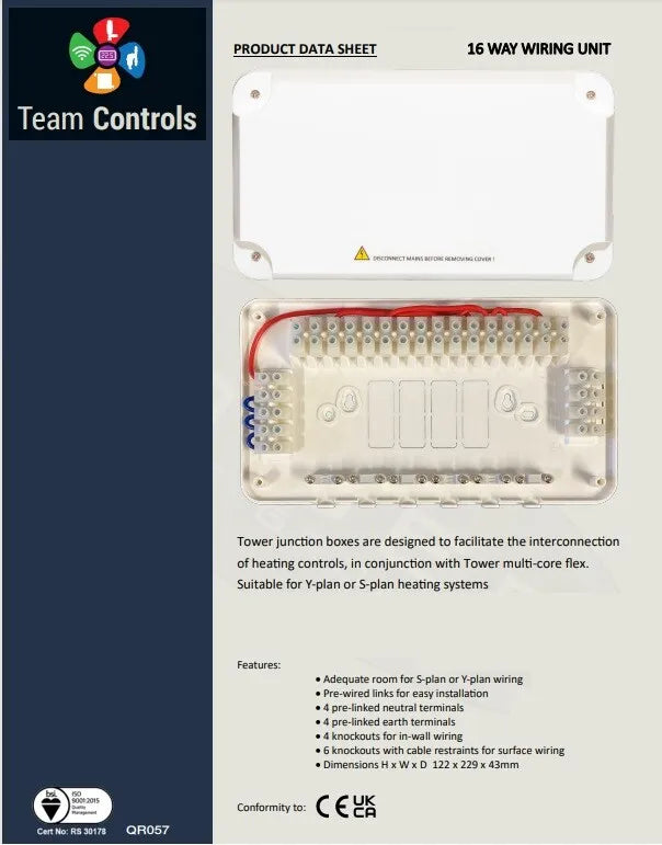 Team Controls 16 Way Wiring Centre Junction Box S Plan or Y Plan Systems TC-WC